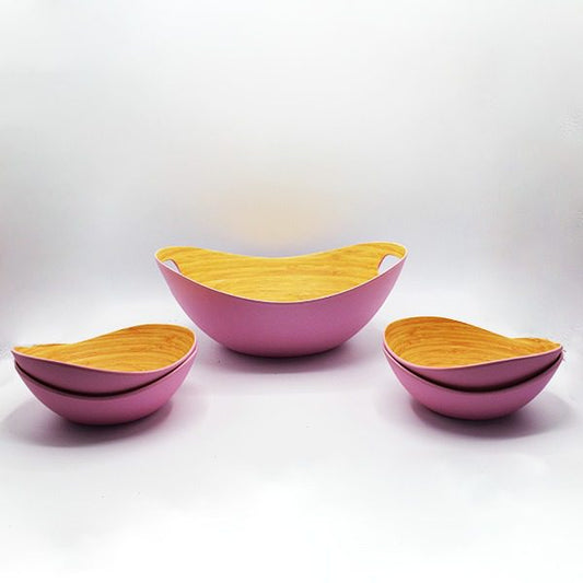 Conjunto saladeira + taças bamboo rosa