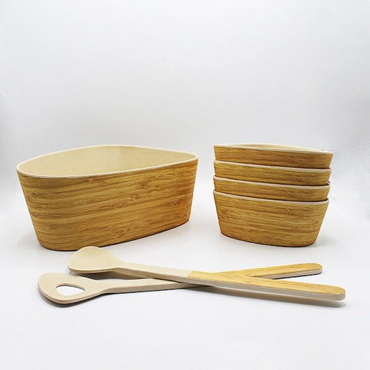 Conjunto saladeira + taças bamboo natural