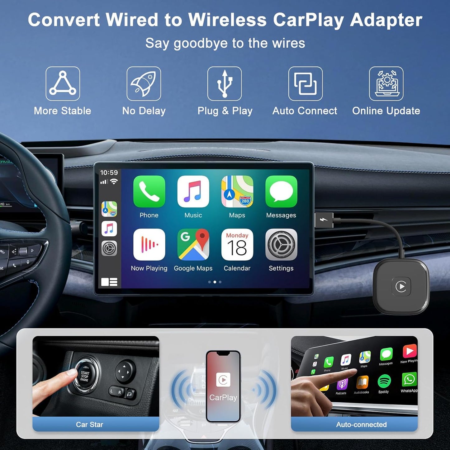 Adaptador Sem Fio CarPlay para iPhone