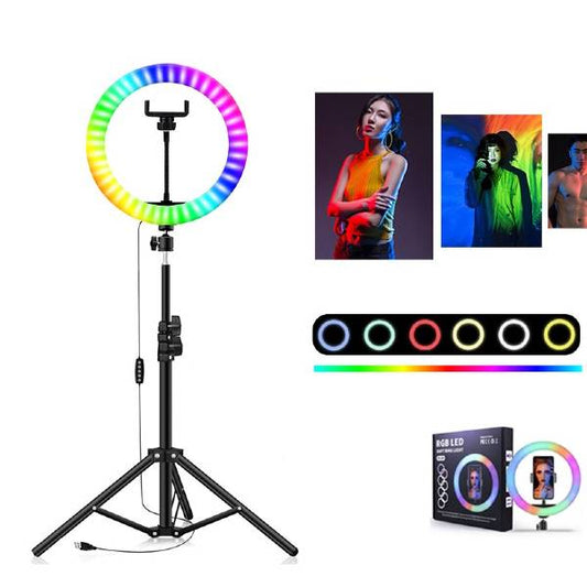 Ring Light Colorido –Tripé Suporte para 1 Telemóvel 30cm Diâmetro