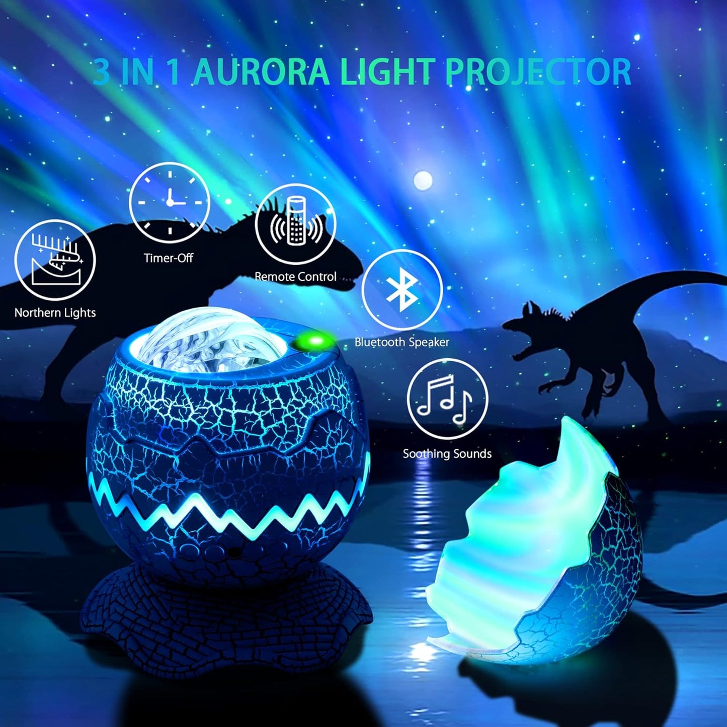 Projetor Aurora com Estrela e Ovo de Dinossauro 4EM1