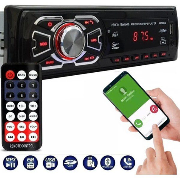 Auto-Rádio bluetooth com Mp3 e comando